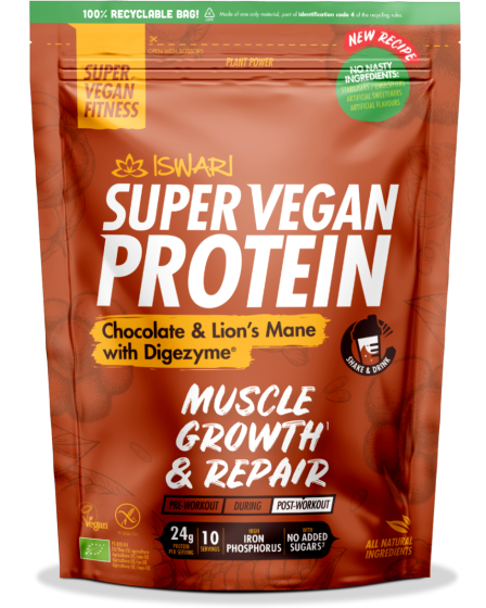 Proteina Super Vegan bio ciocolata si coama de leu cu DigeZyme