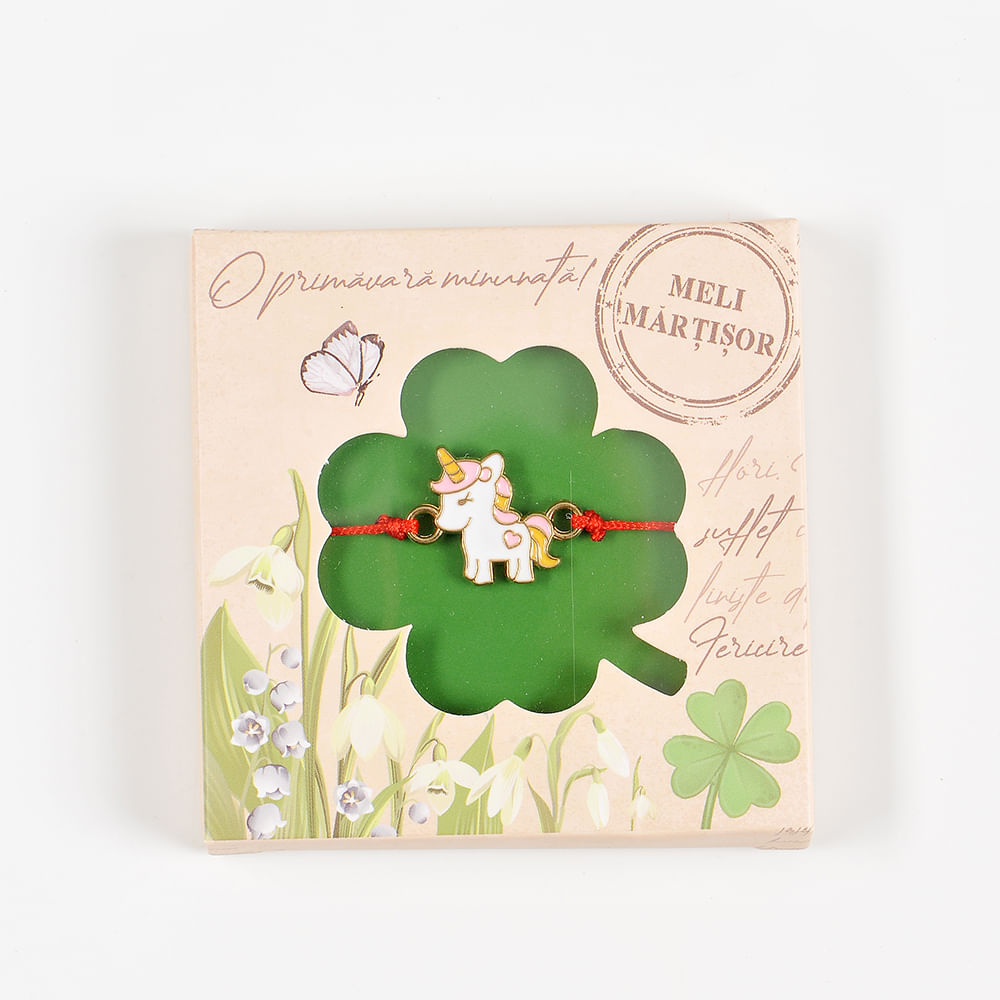 Bratara martisor unicorn alb cu roz