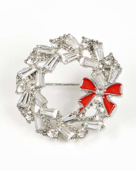 Brosa argintie martisor cu funda rosie