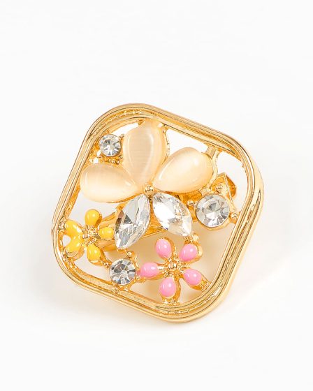 Brosa aurie martisor cu flori multicolore
