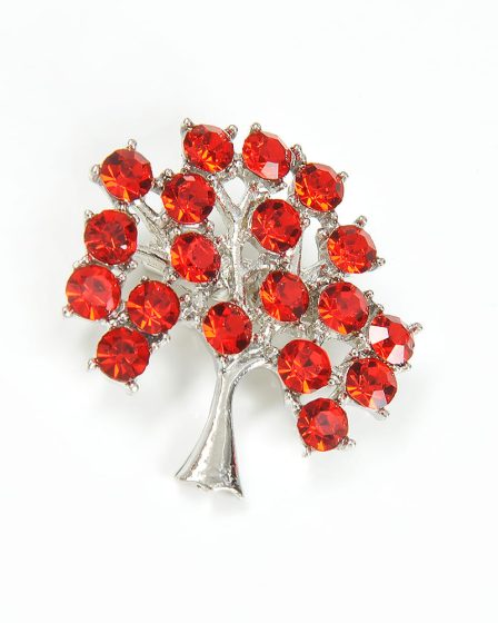 Brosa martisor Copacul Vietii cu pietre rosii