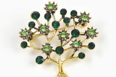 Brosa martisor Copacul Vietii cu pietre verzi