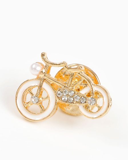 Brosa martisor bicicleta aurie cu roti albe
