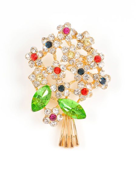 Brosa martisor buchet de flori cu pietre multicolore