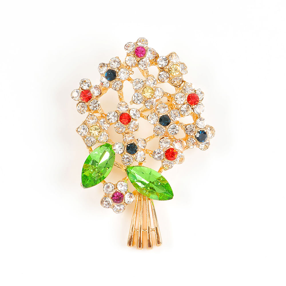 Brosa martisor buchet de flori cu pietre multicolore