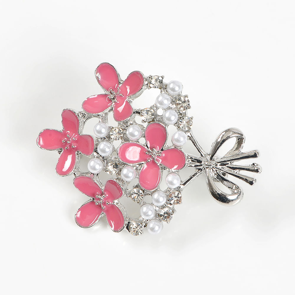 Brosa martisor buchet flori roz