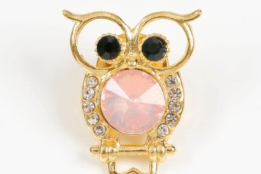 Brosa martisor bufnita aurie cu piatra roz