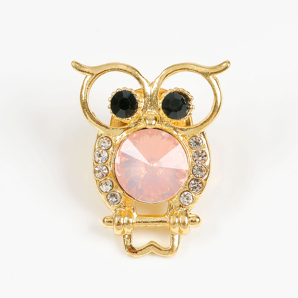 Brosa martisor bufnita aurie cu piatra roz
