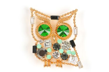 Brosa martisor bufnita cu ochi verzi