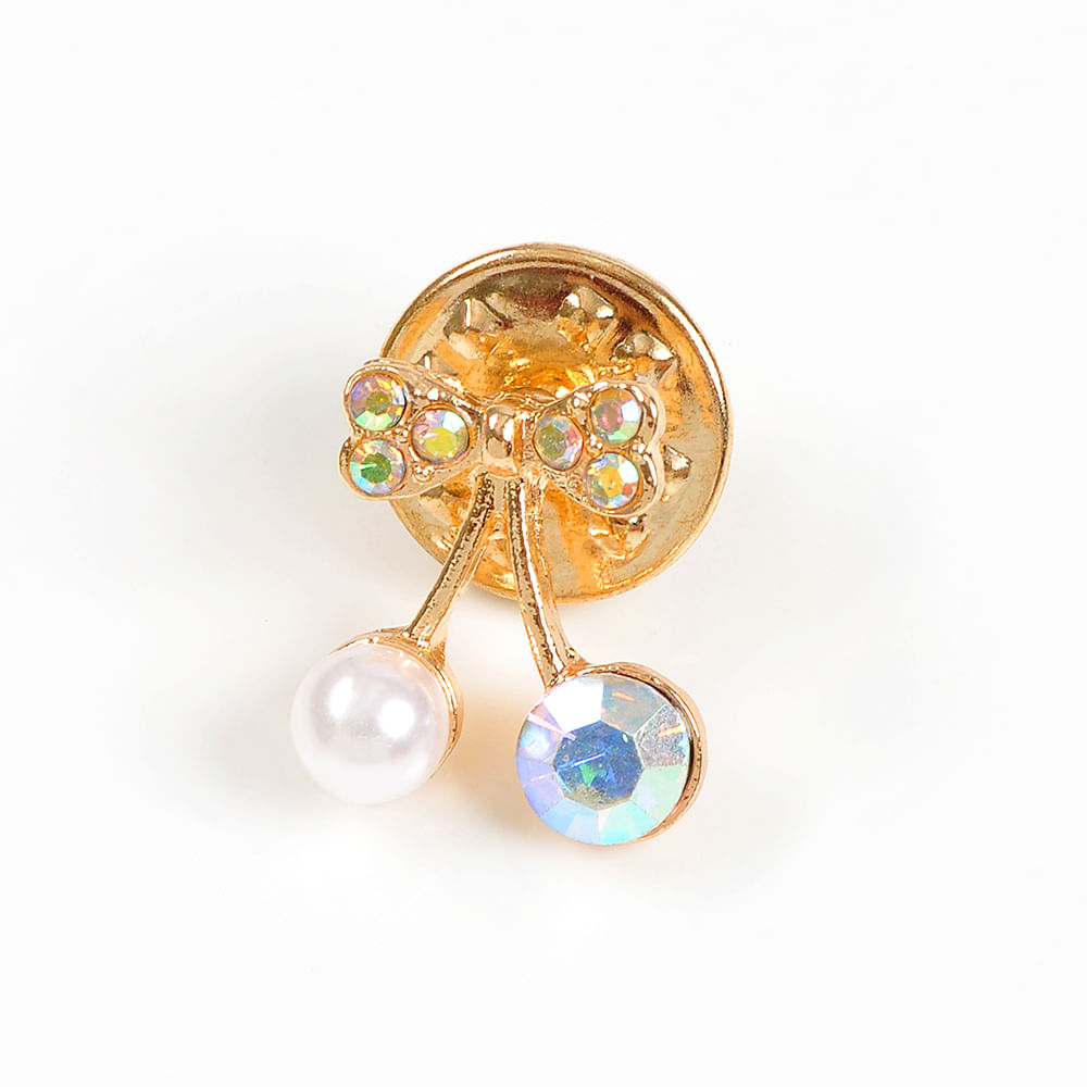 Brosa martisor cirese cu perla alba si piatra roz