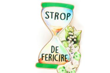 Brosa martisor clepsidra cu mesaj: Strop de fericire