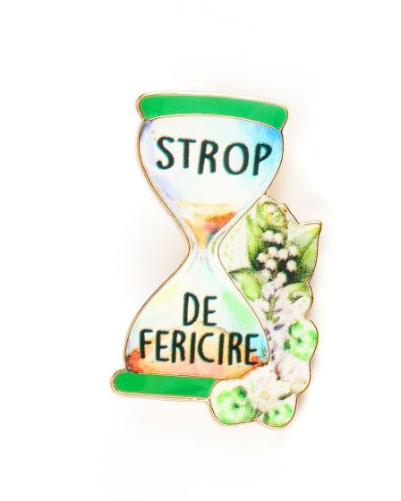 Brosa martisor clepsidra cu mesaj: Strop de fericire