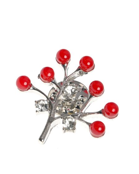 Brosa martisor copac argintiu cu perle rosii