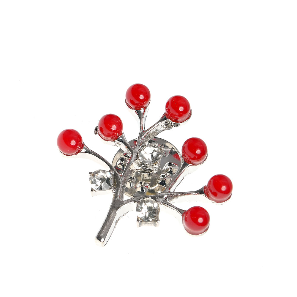 Brosa martisor copac argintiu cu perle rosii