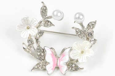 Brosa martisor coronita cu flori si fluturi albi