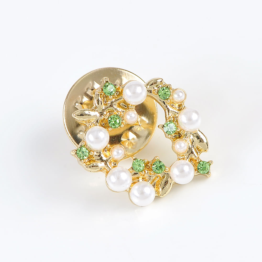 Brosa martisor coronita cu perle si pietre verzi
