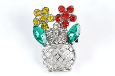 Brosa martisor cos auriu cu flori