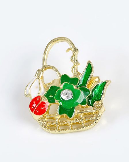 Brosa martisor cos auriu cu ghiocei