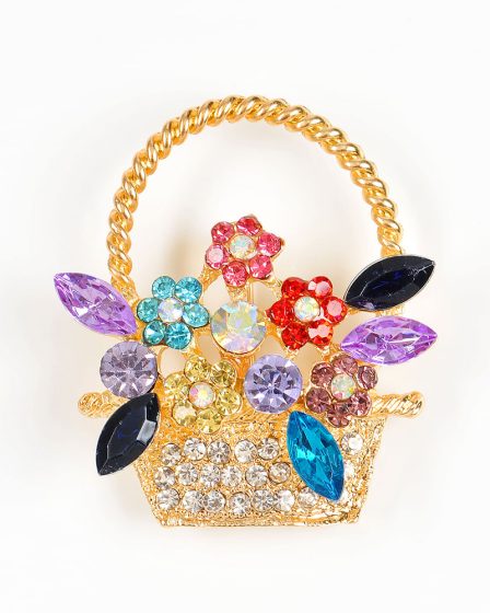 Brosa martisor cos cu flori multicolore