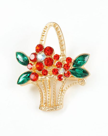 Brosa martisor cos cu flori rosii