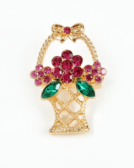 Brosa martisor cos cu flori roz