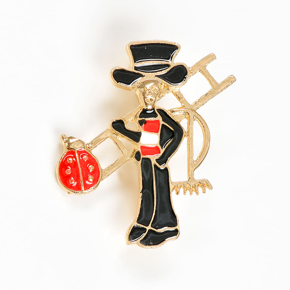 Brosa martisor cosar negru cu gargarita  rosie