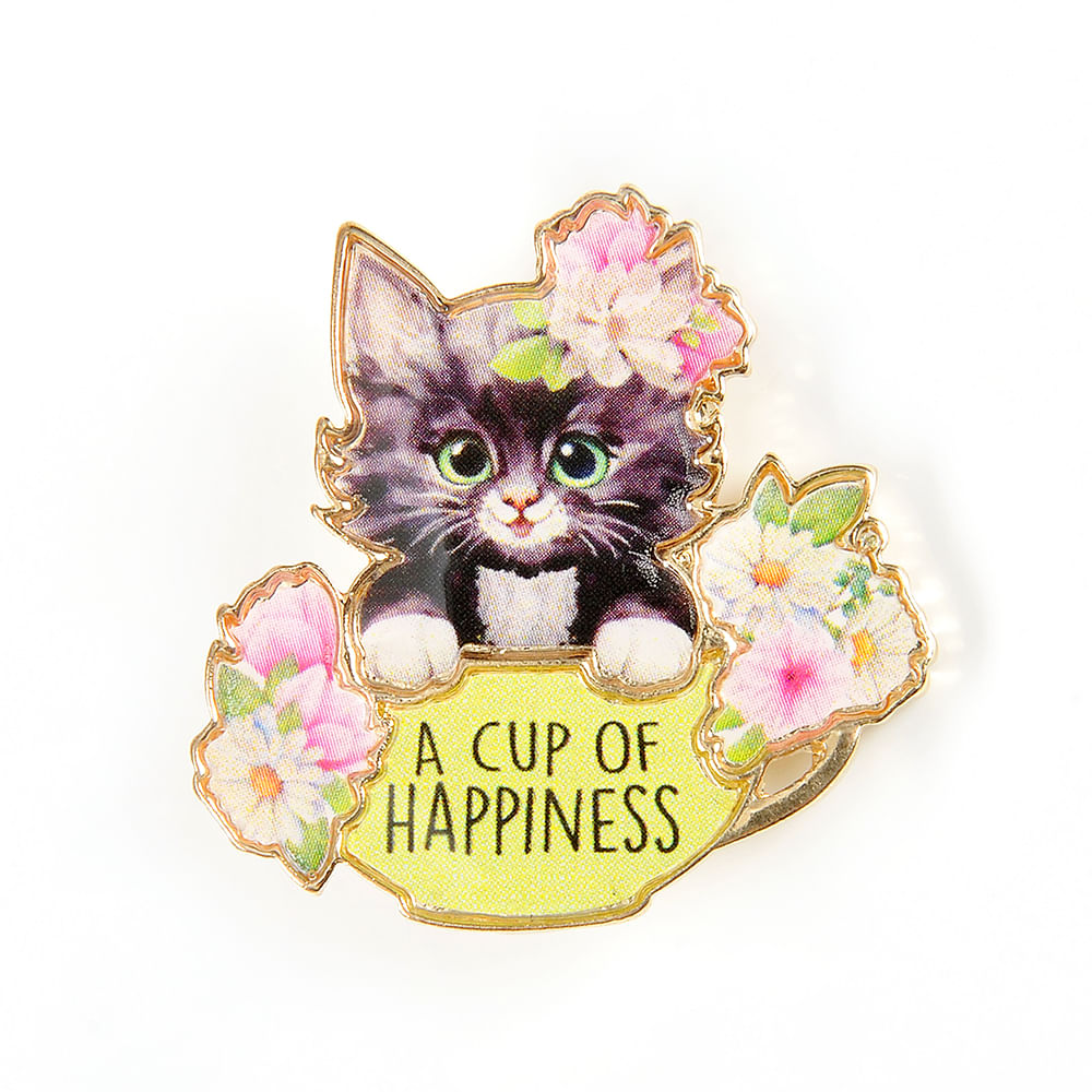 Brosa martisor cu mesaj: O ceasca de fericire!