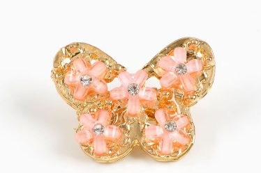 Brosa martisor cu pietre roz fluture auriu