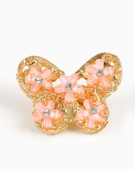 Brosa martisor cu pietre roz fluture auriu