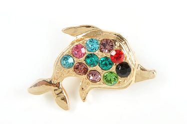 Brosa martisor delfin auriu cu pietre multicolore