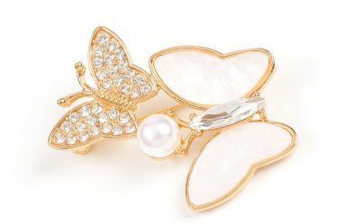 Brosa martisor doi fluturi cu perla alba