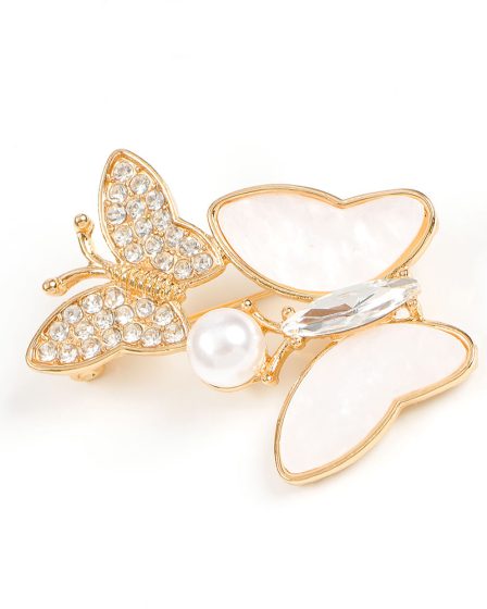 Brosa martisor doi fluturi cu perla alba