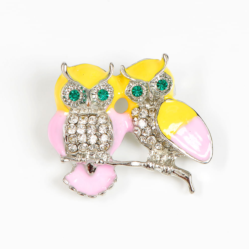 Brosa martisor doua bufnite cu ochi verzi