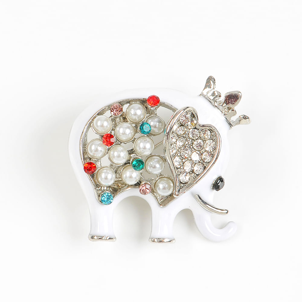 Brosa martisor  elefant alb cu perle