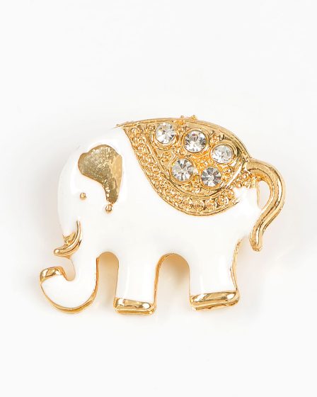 Brosa martisor elefant alb cu pietre zirconice