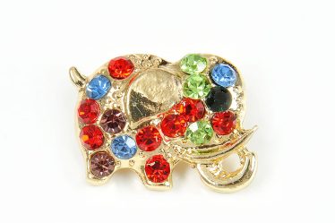 Brosa martisor elefant auriu cu pietre multicolore