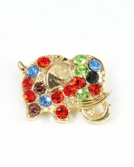 Brosa martisor elefant auriu cu pietre multicolore