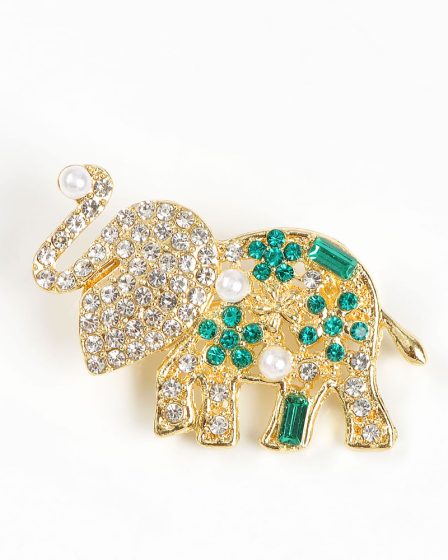 Brosa martisor elefant auriu cu pietre