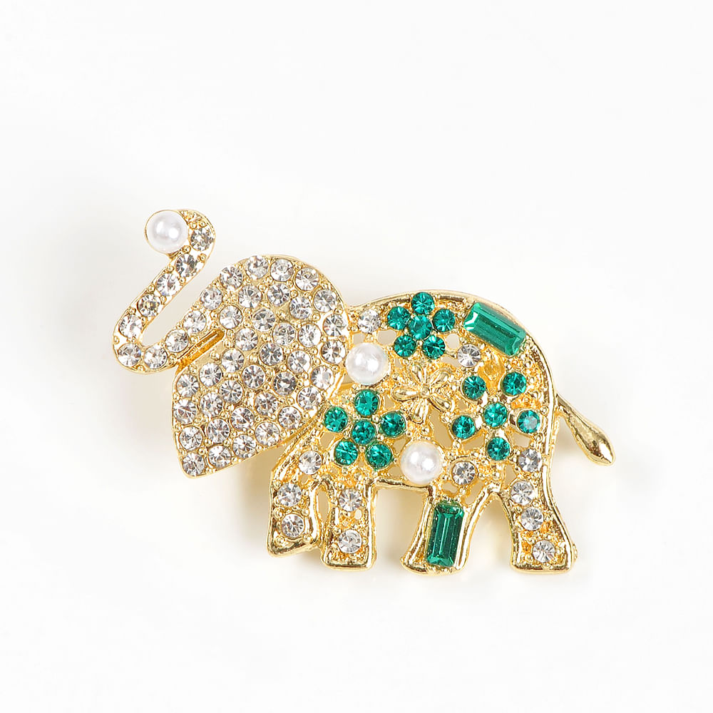 Brosa martisor elefant auriu cu pietre