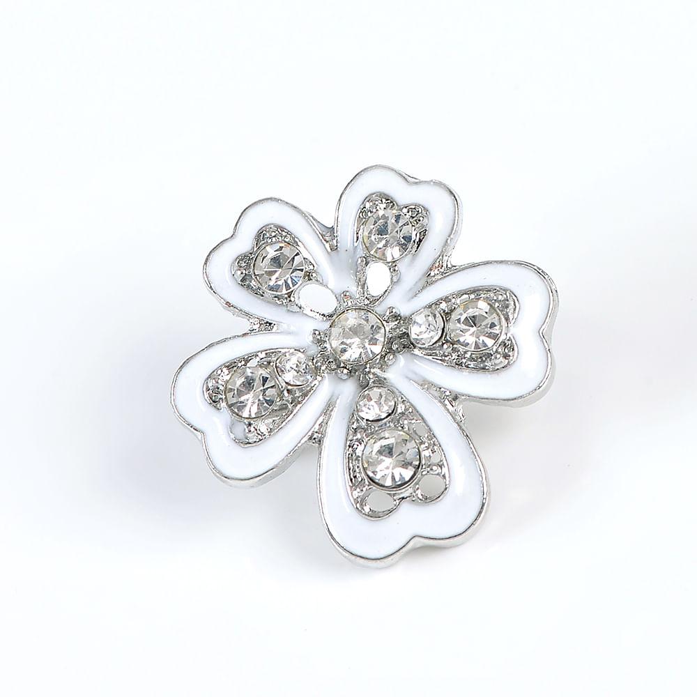 Brosa martisor floare alba cu pietre argintii