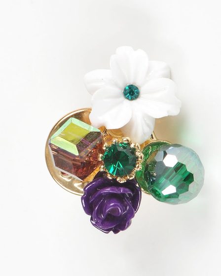 Brosa martisor floare alba cu pietre multicolore