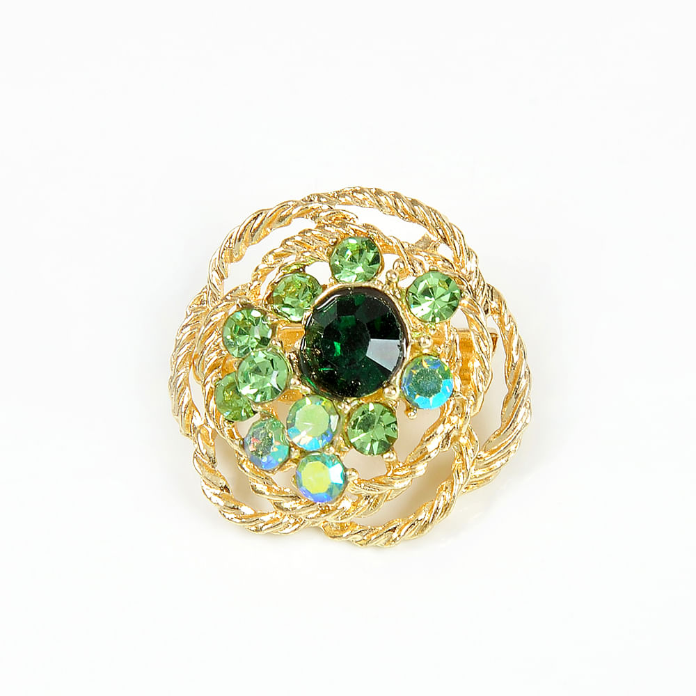 Brosa martisor floare aurie cu pietre verzi