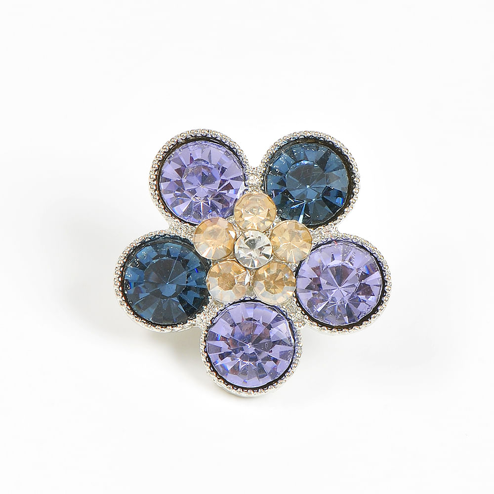 Brosa martisor floare cu pietre mov si albastre