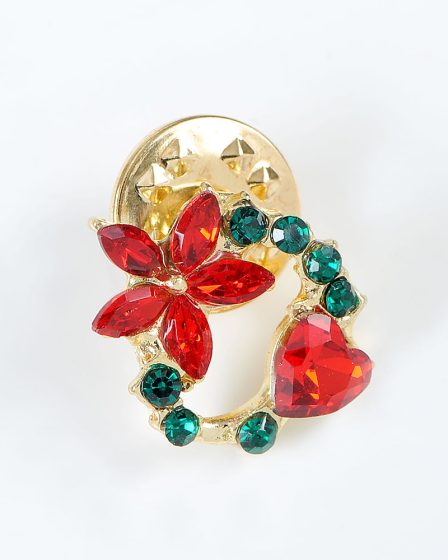 Brosa martisor floare rosie cu inima
