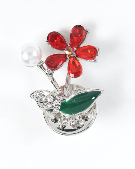 Brosa martisor floare rosie cu perla