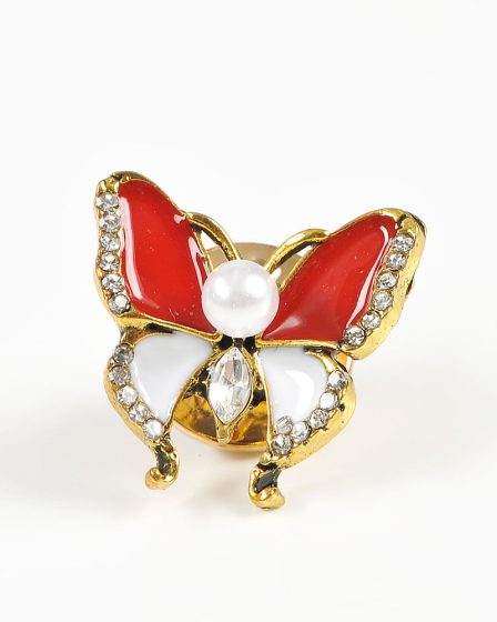 Brosa martisor fluture alb cu pietre rosii