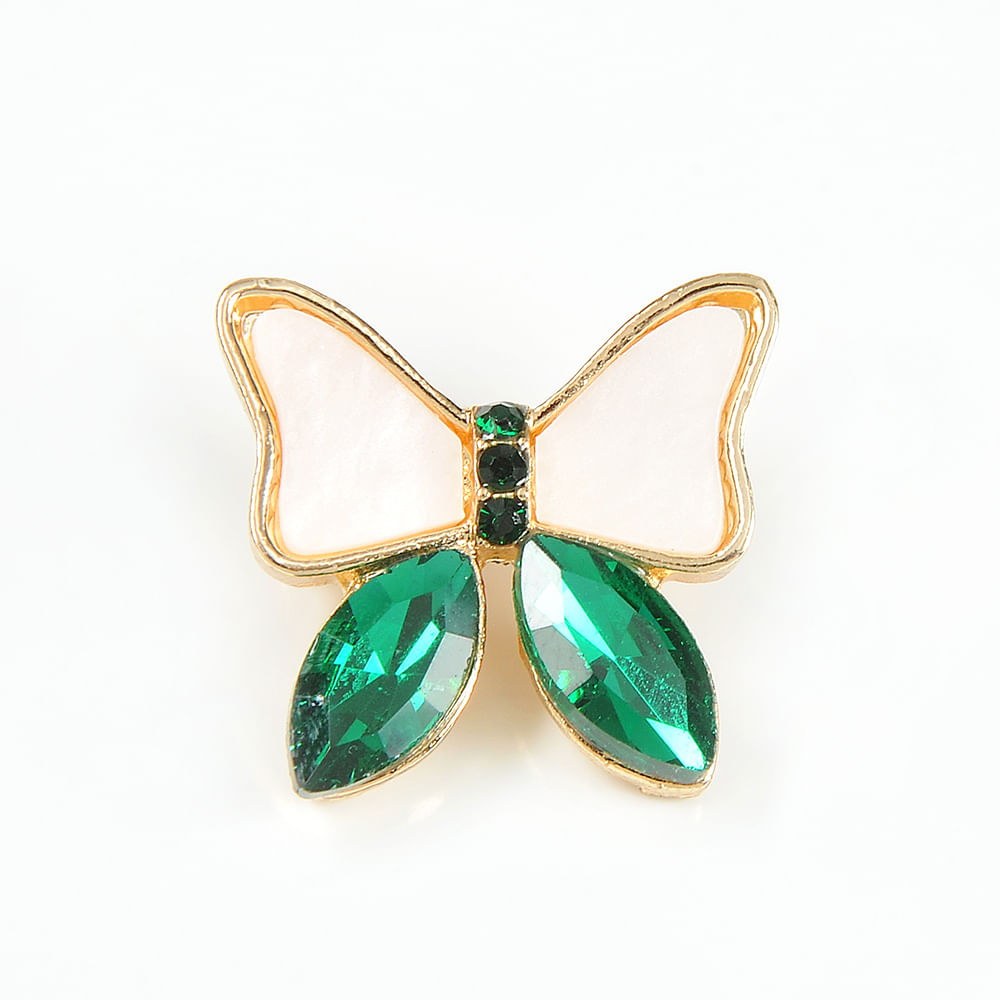 Brosa martisor fluture alb cu pietre verzi