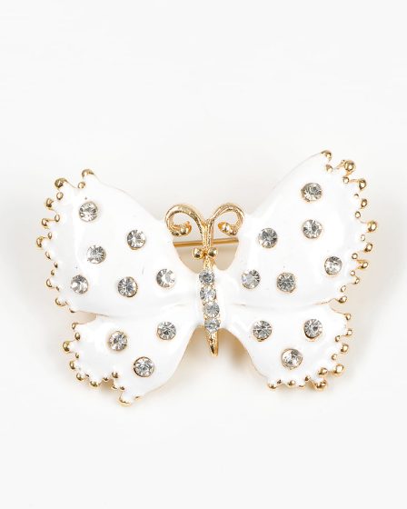 Brosa martisor fluture alb cu pietre