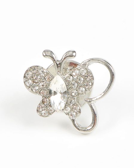 Brosa martisor fluture argintiu cu pietre acrilice