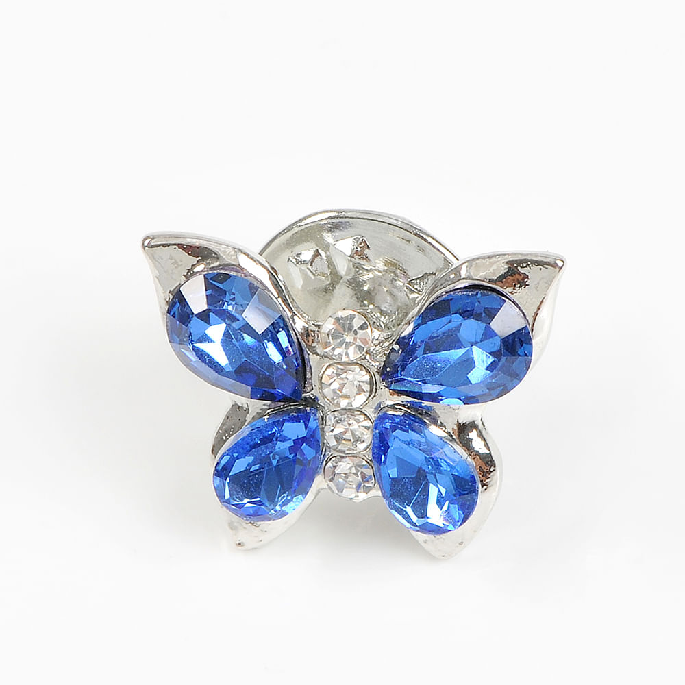 Brosa martisor fluture argintiu cu pietre albastre